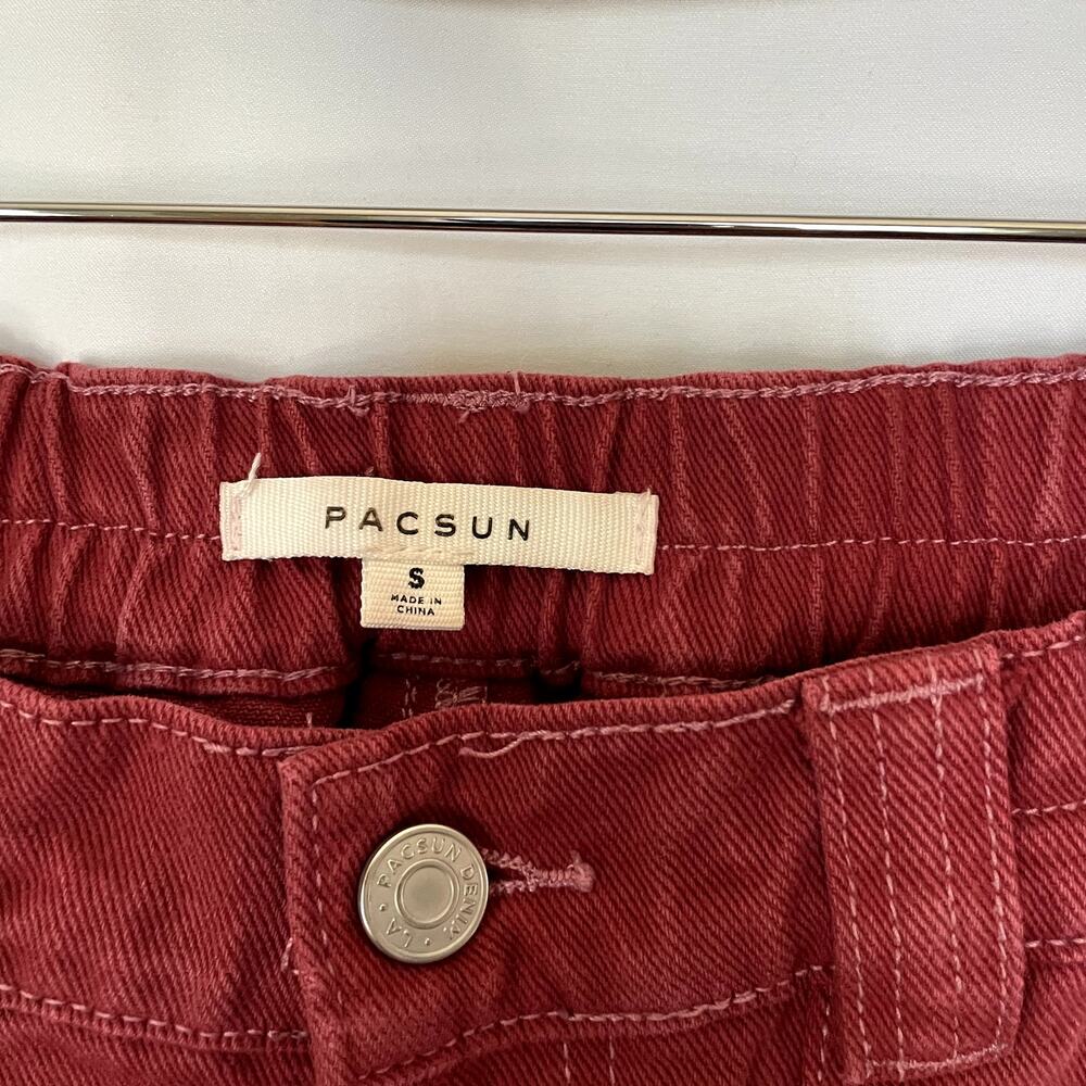Pacsun bright red denim cargo pants elastic waist women's size small cotton - Picture 4 of 8